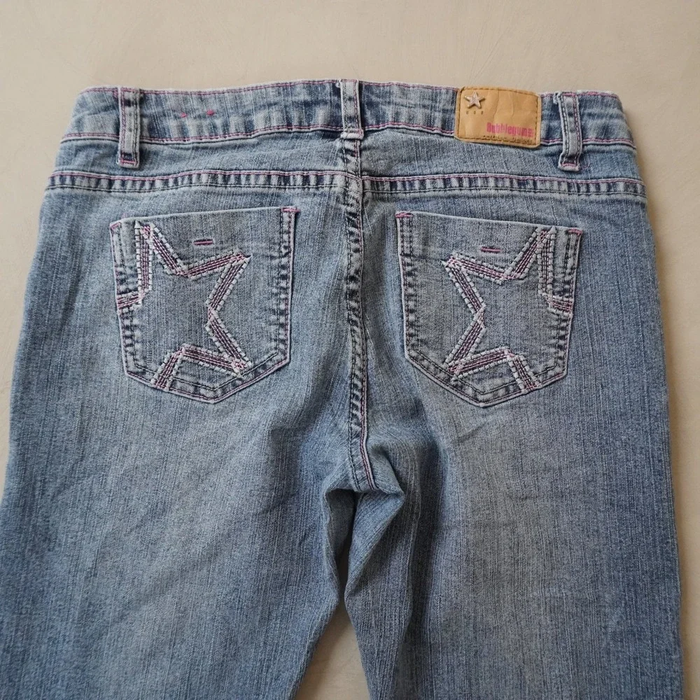 Vintage Bubblegum Jeans 16 Girls Blue Star Embroidery Pink Stitch Y2K Denim